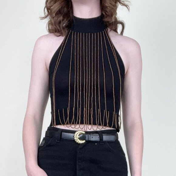 Vintage Silk Beaded Kit Crop Top Halter Blouse Shirt Sexy Going Out Club 90s Y2K - Picture 8 of 8